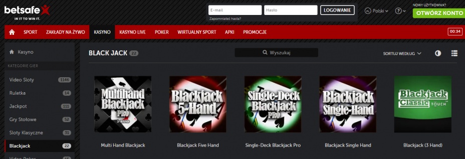 Blackjack także dostępny w Kasynie Betsafe