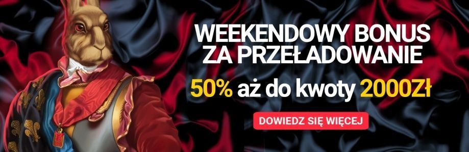 W każdy weekend możesz odebrać reload bonus do 2000 PLN w Royal Rabbit